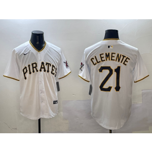 MLB Pirates 21 Roberto Clemente White Nike Cool Base Men Jersey
