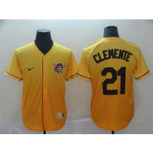 MLB Pirates 21 Roberto Clemente Yellow Drift Fashion Men Jersey