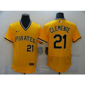 MLB Pirates 21 Roberto Clemente Yellow Nike Cool Base Men Jerseys