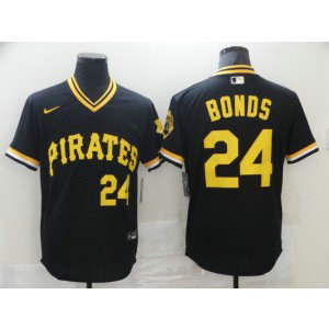 MLB Pirates 24 Barry Bonds Black Nike Cooperstown V-Neck Men Jersey