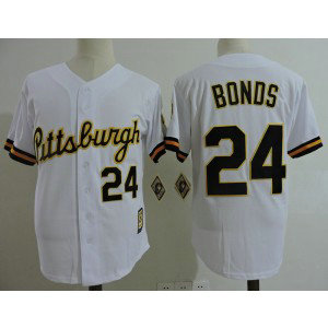 MLB Pirates 24 Barry Bonds White Cooperstown Collection Men Jersey