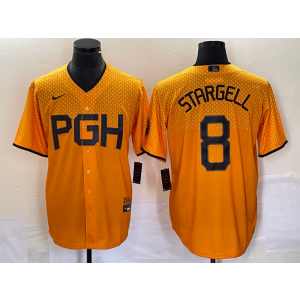MLB Pirates 8 Willie Stargell Gold 2023 City Connect Nike Cool Base Men Jersey