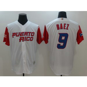 MLB Puerto Rico 9 Baez White Men Jersey