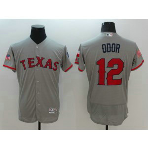 MLB Rangers 12 Rougned Odor Grey Stars and Stripes Flexbase Men Jersey