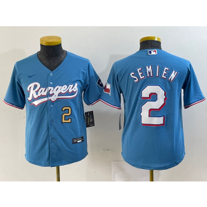 MLB Rangers 2 Marcus Semien Blue Nike Cool Base Youth Jersey