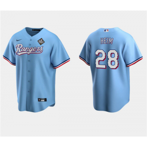 MLB Rangers 28 Jonah Heim Blue 2023 World Series Nike Cool Base Men Jersey