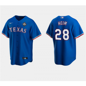 MLB Rangers 28 Jonah Heim Royal 2023 World Series Nike Cool Base Men Jersey