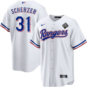 MLB Rangers 31 Max Scherzer 2023 White World Series Nike Cool Base Men Jersey