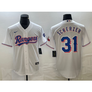MLB Rangers 31 Max Scherzer White Nike Cool Base Men Jersey