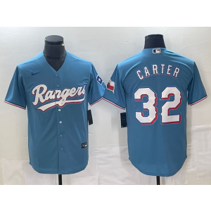 MLB Rangers 32 Evan Carter Light Blue Nike Cool Base Men Jersey