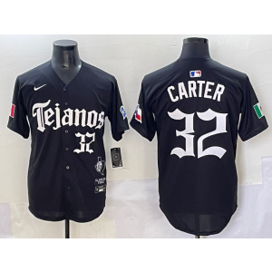 MLB Rangers 32 Evan Carter New Black Nike Cool Base Men Jersey