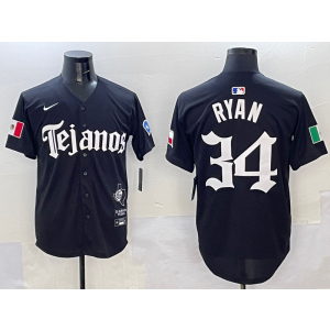 MLB Rangers 34 Nolan Ryan Black Nike Cool Base Men Jersey