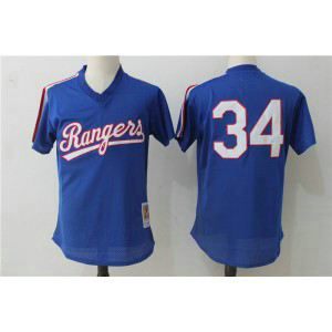 MLB Rangers 34 Nolan Ryan Blue Mitchell and Ness Throwback Men Jersey