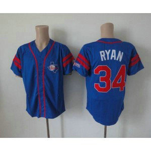 MLB Rangers 34 Nolan Ryan Blue Mitchell and Ness Throwback Men Jerseys