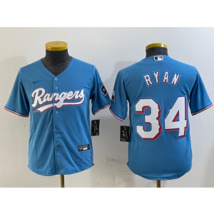 MLB Rangers 34 Nolan Ryan Blue Nike Cool Base Youth Jersey