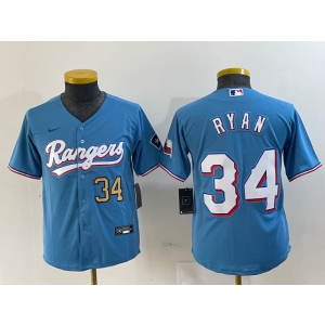 MLB Rangers 34 Nolan Ryan Blue Nike Cool Base Youth Jersey