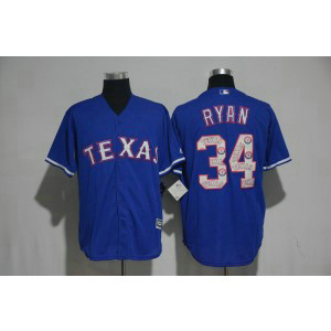 MLB Rangers 34 Nolan Ryan Blue Team Logo Print Cool Base Men Jersey