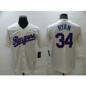 MLB Rangers 34 Nolan Ryan Cream Throwback Men Jersey