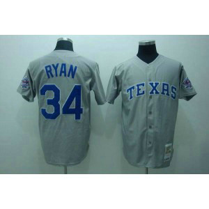 MLB Rangers 34 Nolan Ryan Grey Mitchell and Ness Throwback Men Jersey