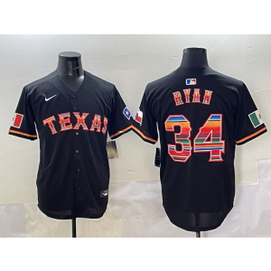 MLB Rangers 34 Nolan Ryan Rainbowl Black Nike Cool Base Men Jersey