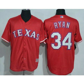 MLB Rangers 34 Nolan Ryan Retired Red Majestic Cool Base Men Jersey