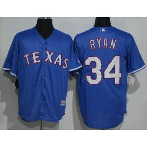 MLB Rangers 34 Nolan Ryan Retired Royal Blue Majestic Cool Base Men Jersey