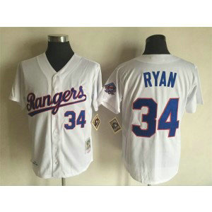 MLB Rangers 34 Nolan Ryan White 1993 Mitchell and Ness Throwback Men Jersey
