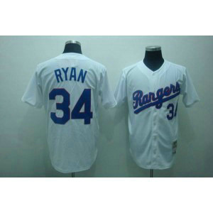 MLB Rangers 34 Nolan Ryan White Mitchell and Ness Throwback Men Jersey