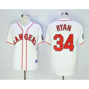 MLB Rangers 34 Nolan Ryan White Throwback Men Jersey