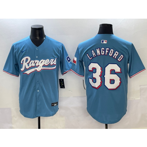 MLB Rangers 36 Langford Blue City Nike Cool Base Men Jersey