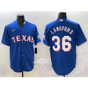 MLB Rangers 36 Langford Blue Nike Cool Base Men Jersey