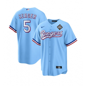 MLB Rangers 5 Corey Seager Blue 2023 World Series Nike Cool Base Men Jersey