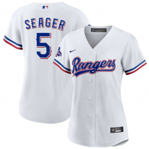 MLB Rangers 5 Corey Seager White 2023 World Series Champions Nike Cool Base Women Jersey(Run Small)