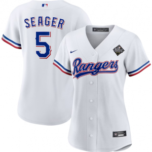 MLB Rangers 5 Corey Seager White 2023 World Series Nike Cool Base Women Jersey(Run Small)