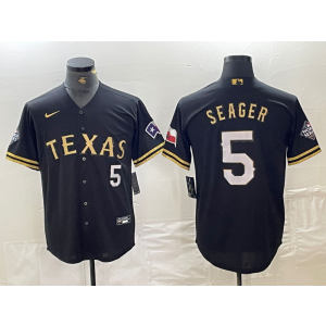 MLB Rangers 5 Seager Black Gold Nike Cool Base Men Jersey