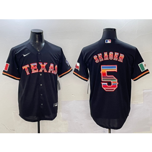 MLB Rangers 5 Seager Black Rainbow Nike Cool Base Men Jersey