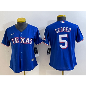 MLB Rangers 5 Seager Blue Nike Cool Base Women Jersey