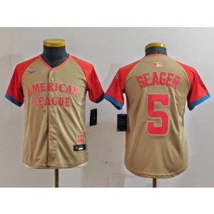 MLB Rangers 5 Seager Cream 2024 All-Star Nike Cool Base Youth Jersey