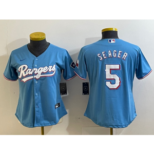 MLB Rangers 5 Seager Light Blue Nike Cool Base Women Jersey