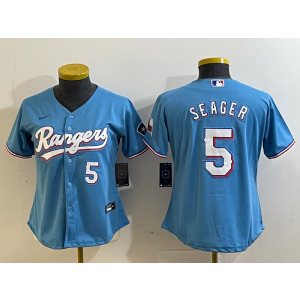 MLB Rangers 5 Seager Light Blue Nike Cool Base Youth Jersey