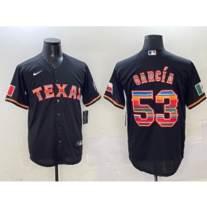 MLB Rangers 53 Adolis García Black Rainbow Nike Cool Base Men Jersey