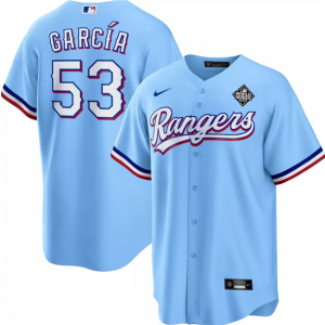 MLB Rangers 53 Adolis García Blue 2023 World Series Nike Cool Base Men Jersey