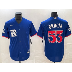 MLB Rangers 53 Adolis García Blue Nike Cool Base Men Jersey
