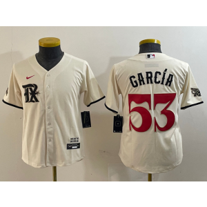 MLB Rangers 53 Adolis García Cream Nike Cool Base Women Jersey