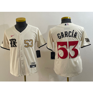 MLB Rangers 53 Adolis García Cream Nike Cool Base Youth Jersey