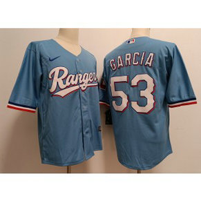 MLB Rangers 53 Adolis García Light Blue Nike Cool Base Men Jersey