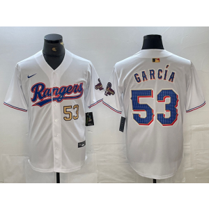 MLB Rangers 53 Adolis García White Gold Champion Cool Base Men Jersey