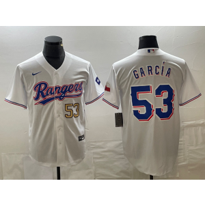 MLB Rangers 53 Adolis García White Gold Nike Cool Base Men Jersey
