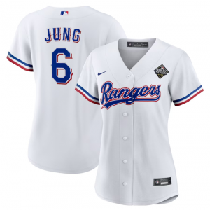 MLB Rangers 6 Josh Jung White 2023 World Series Nike Cool Base Women Jersey(Run Small)