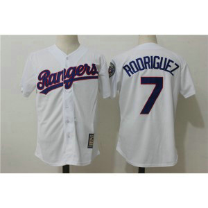 MLB Rangers 7 Ivan Rodriguez White Mitchell and Ness Throwback Men Jersey